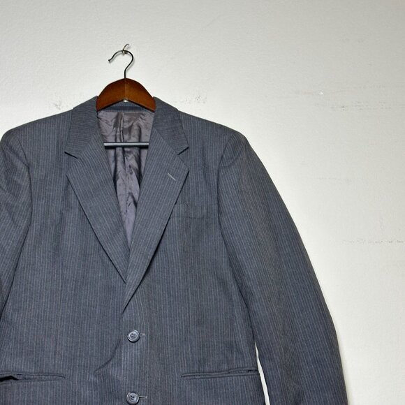 Calvin Klein Mens Wool Pinstripe Blazer Suit Jacket Gray Size 38R France Prep - Picture 3 of 15